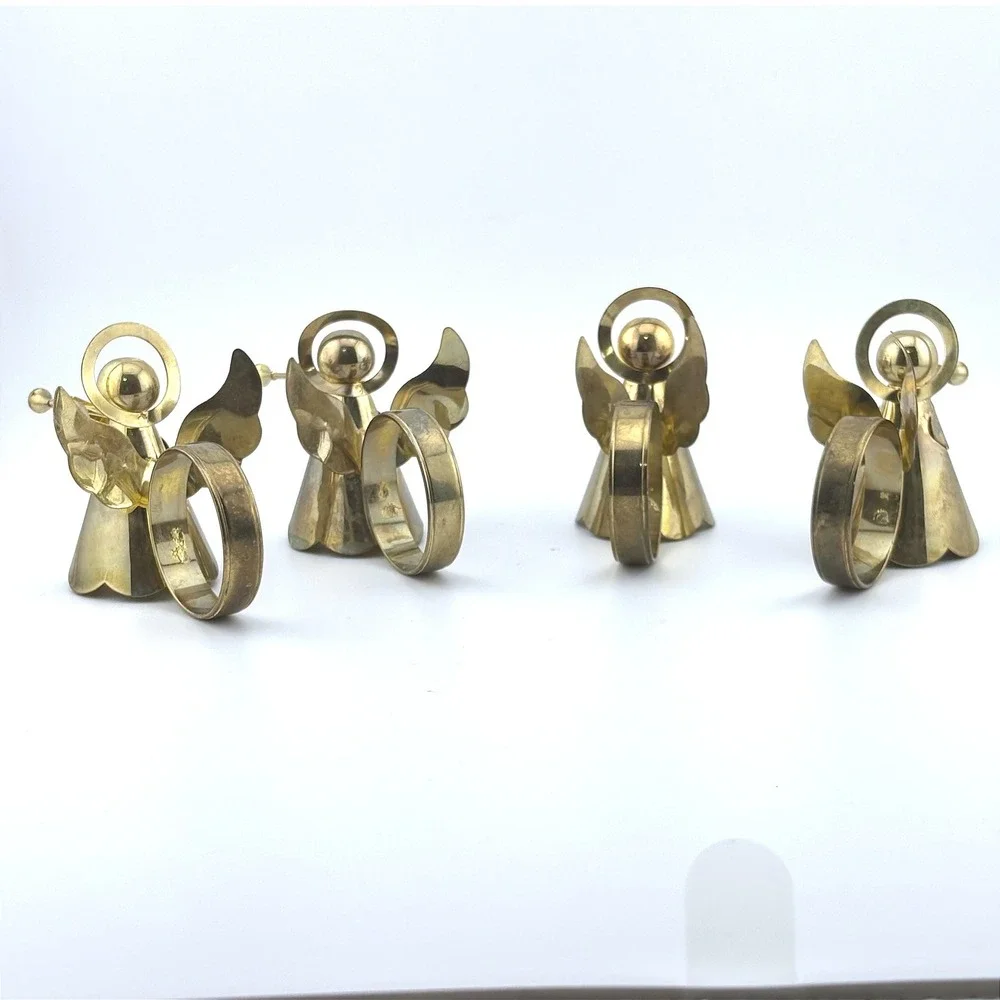 Vintage Brass Angel Napkin Rings Set of 4 Gold Tone Trumpet Christmas Decor